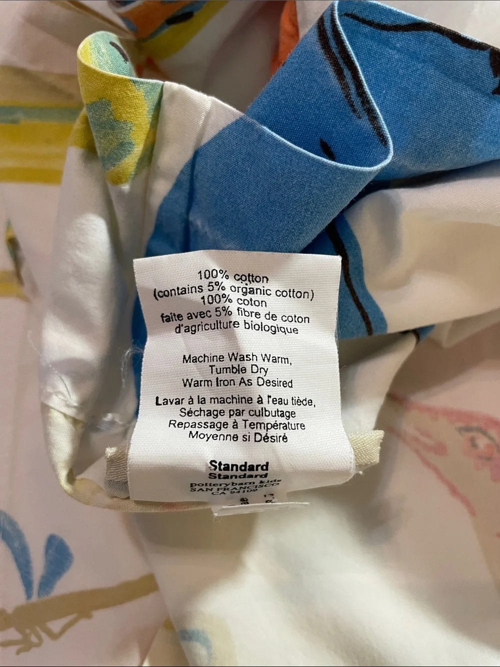 Pottery Barn Kids 100%Cotton “Finn Dino” with Blue, Yellow & Red dinosaurs